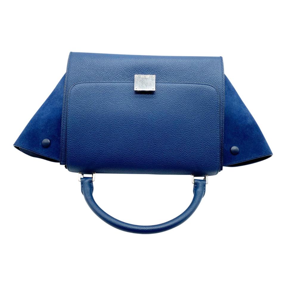 Céline Trapeze Small Grained Petrol Blue Leather Shoulder Bag
