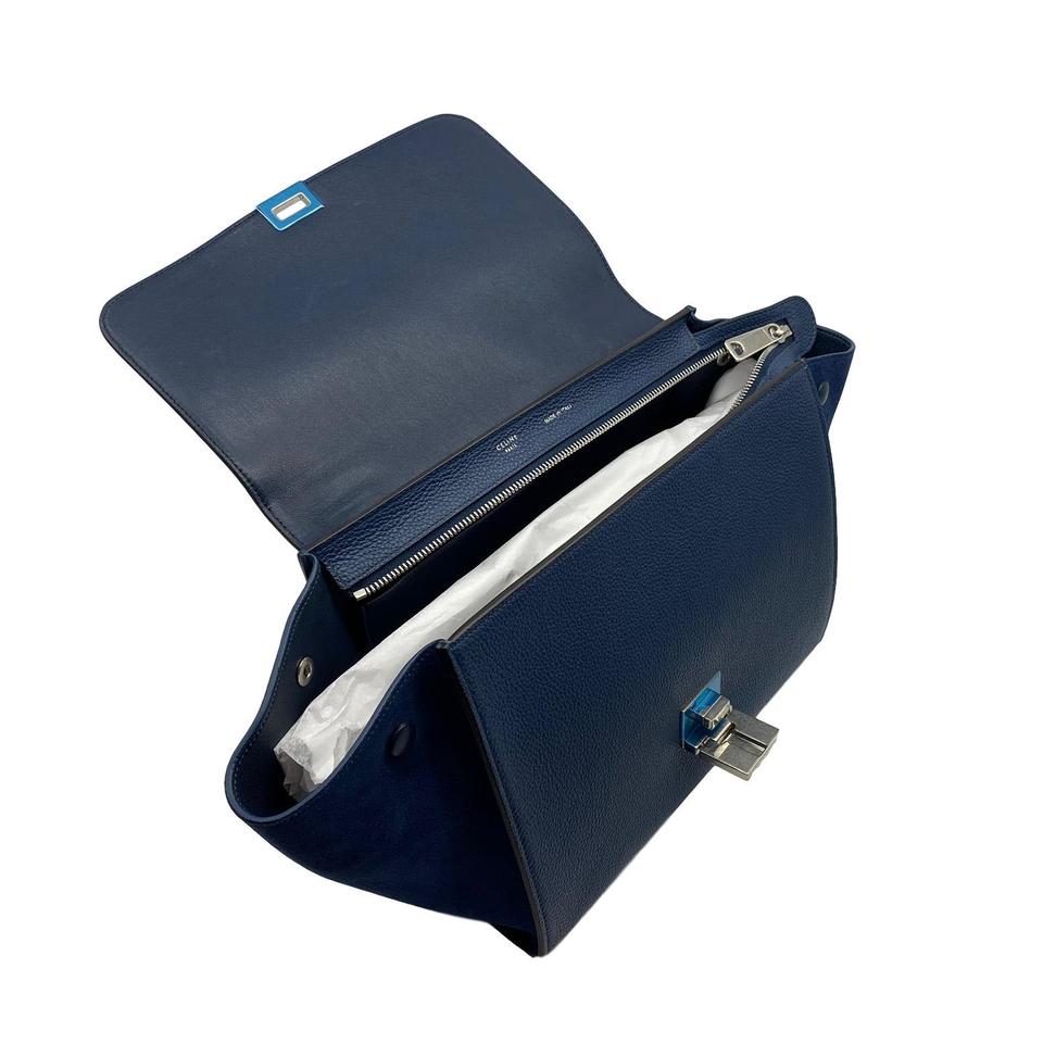 Céline Trapeze Small Grained Petrol Blue Leather Shoulder Bag