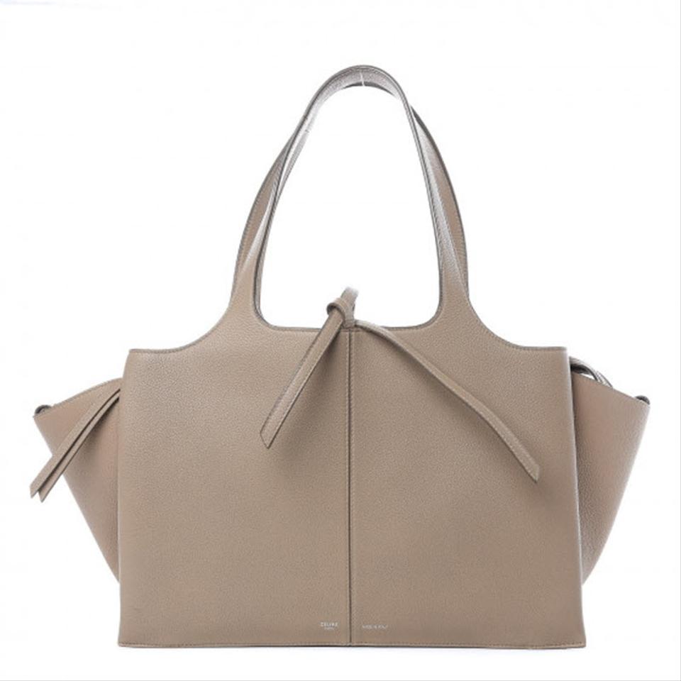 Céline Tri-Fold Grained Calfskin Medium Beige Leather Shoulder Bag