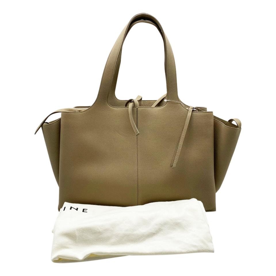 Céline Tri-Fold Grained Calfskin Medium Beige Leather Shoulder Bag
