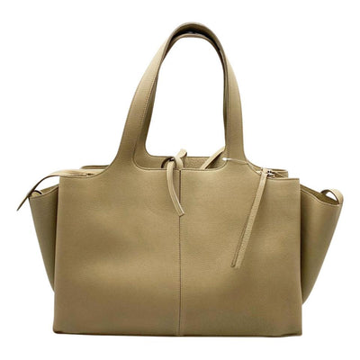 Céline Tri-Fold Grained Calfskin Medium Beige Leather Shoulder Bag