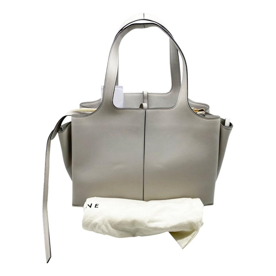 Céline Tri-Fold Smooth Calfskin Medium Grey Leather Shoulder Bag