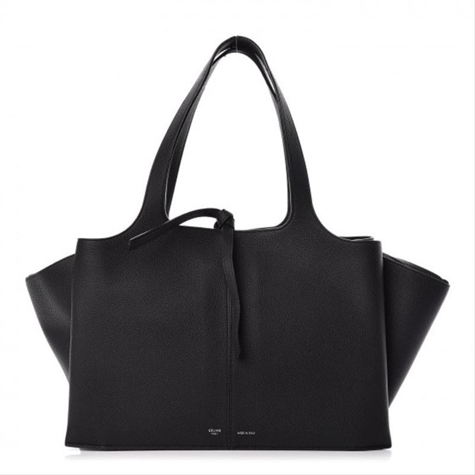 Céline Tri-Fold Medium Baby Grained Black Leather Shoulder Bag