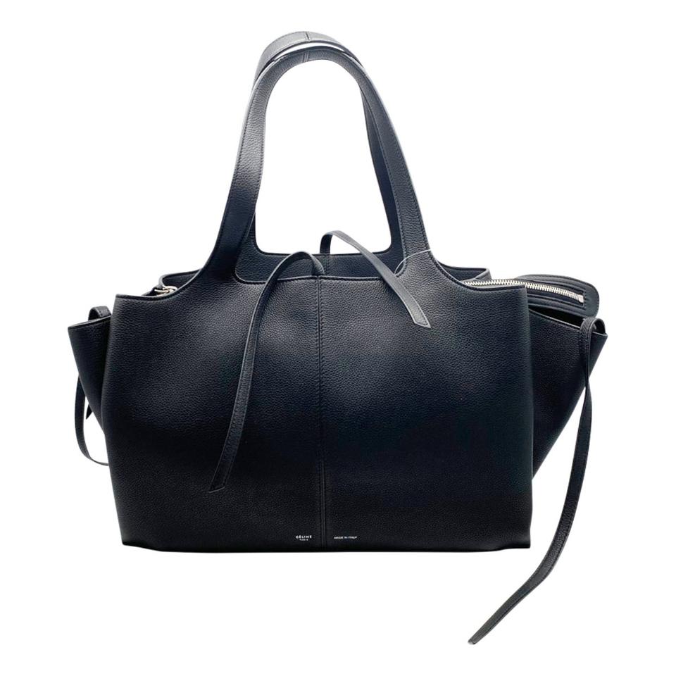 Céline Tri-Fold Medium Baby Grained Black Leather Shoulder Bag