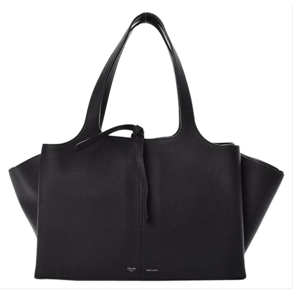 Céline Tri-Fold Medium Baby Grained Black Leather Shoulder Bag