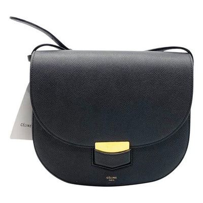 Céline Trotteur Medium Compact Grained Calfskin Cross Body Black Leather Shoulder Bag