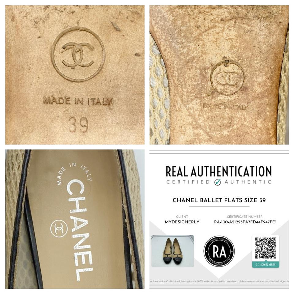 Chanel Beige Cap Toe Ballerina Woven Mesh Black Flats