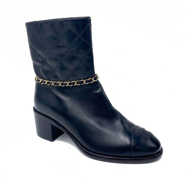 Chanel Black 19b Cap Toe Chain Cc Logo Zipper Boots/Booti MyDesignerly