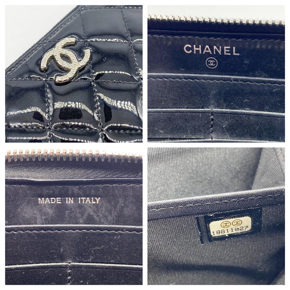 Chanel Black Brilliant Zip Around Quilted Long Patent Leather Wallet