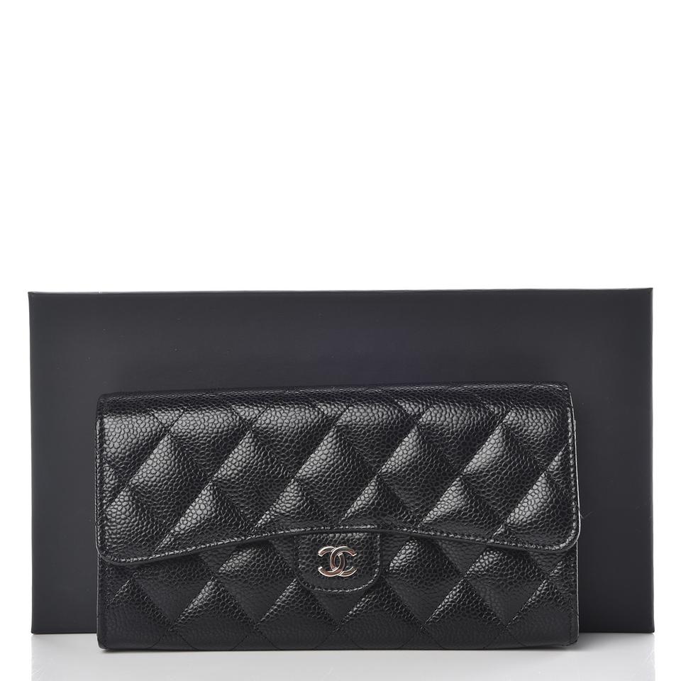Chanel Black Caviar Quilted Large Gusset Flap Wallet