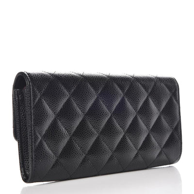 Chanel Black Caviar Quilted Large Gusset Flap Wallet