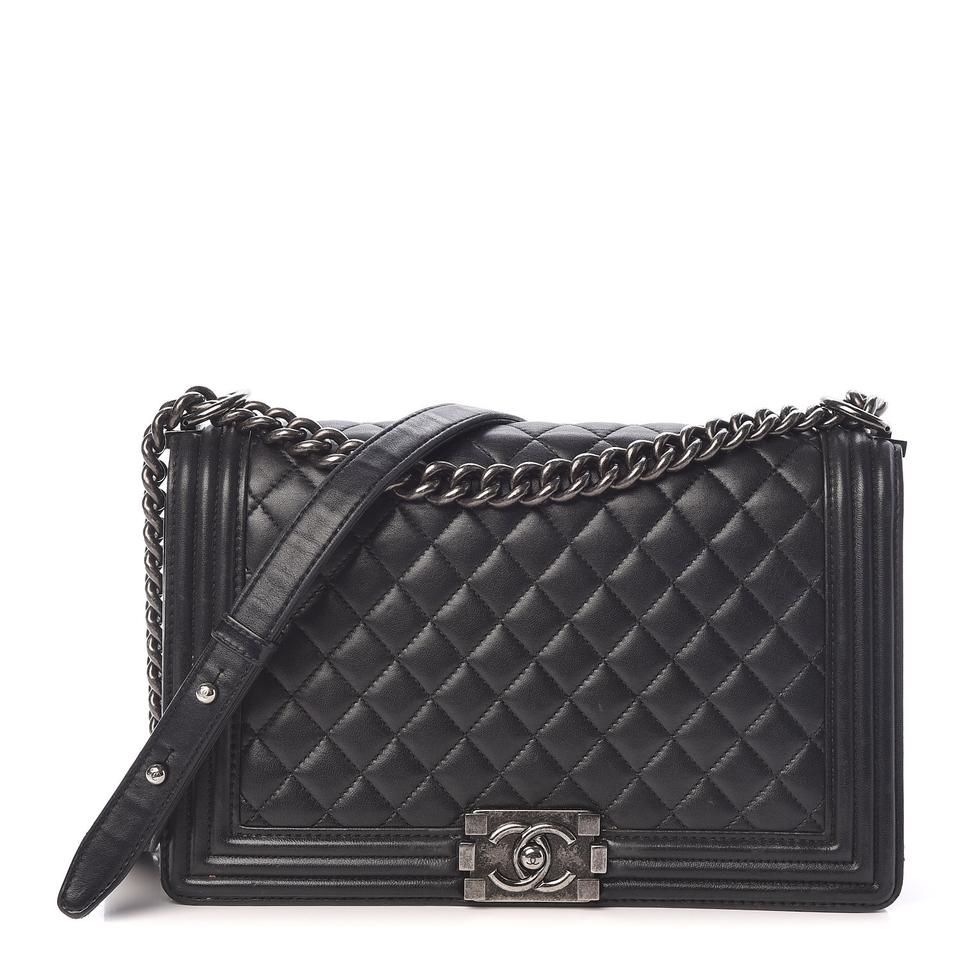 Chanel Boy Quilted New Medium Flap Black Lambskin Leather Cross