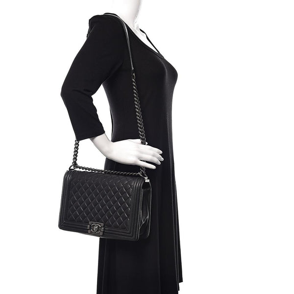Chanel - Authenticated Coco Boy Handbag - Leather Metallic Plain for Women, Good Condition