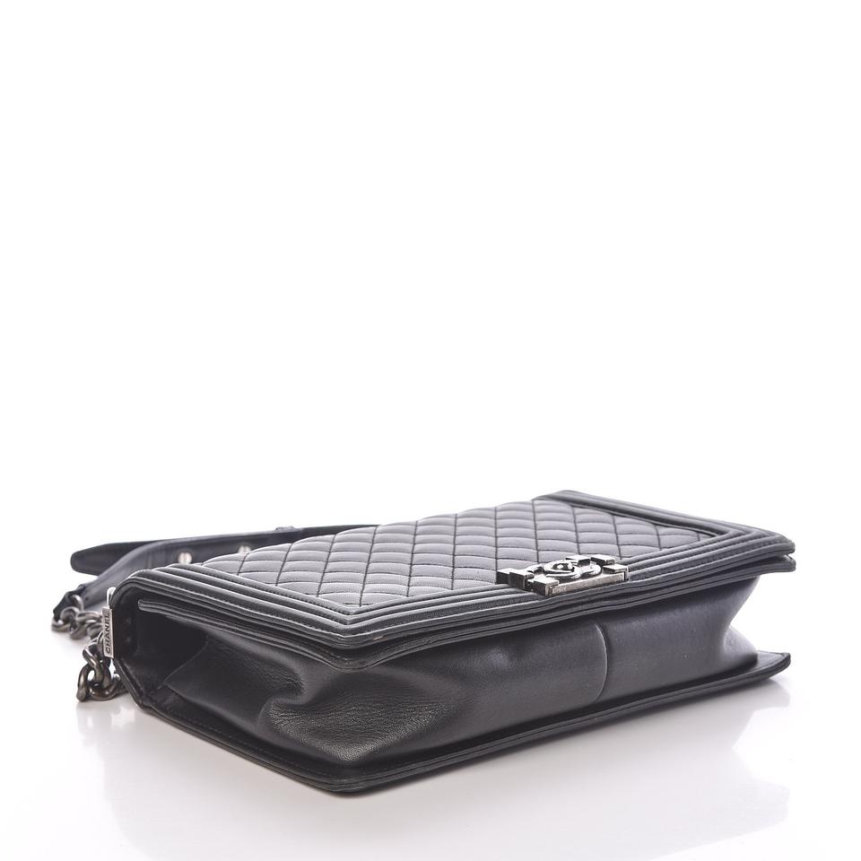 Chanel Boy Quilted New Medium Flap Black Lambskin Leather Cross Body Bag