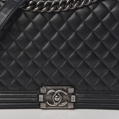 Chanel Boy Quilted New Medium Flap Black Lambskin Leather
