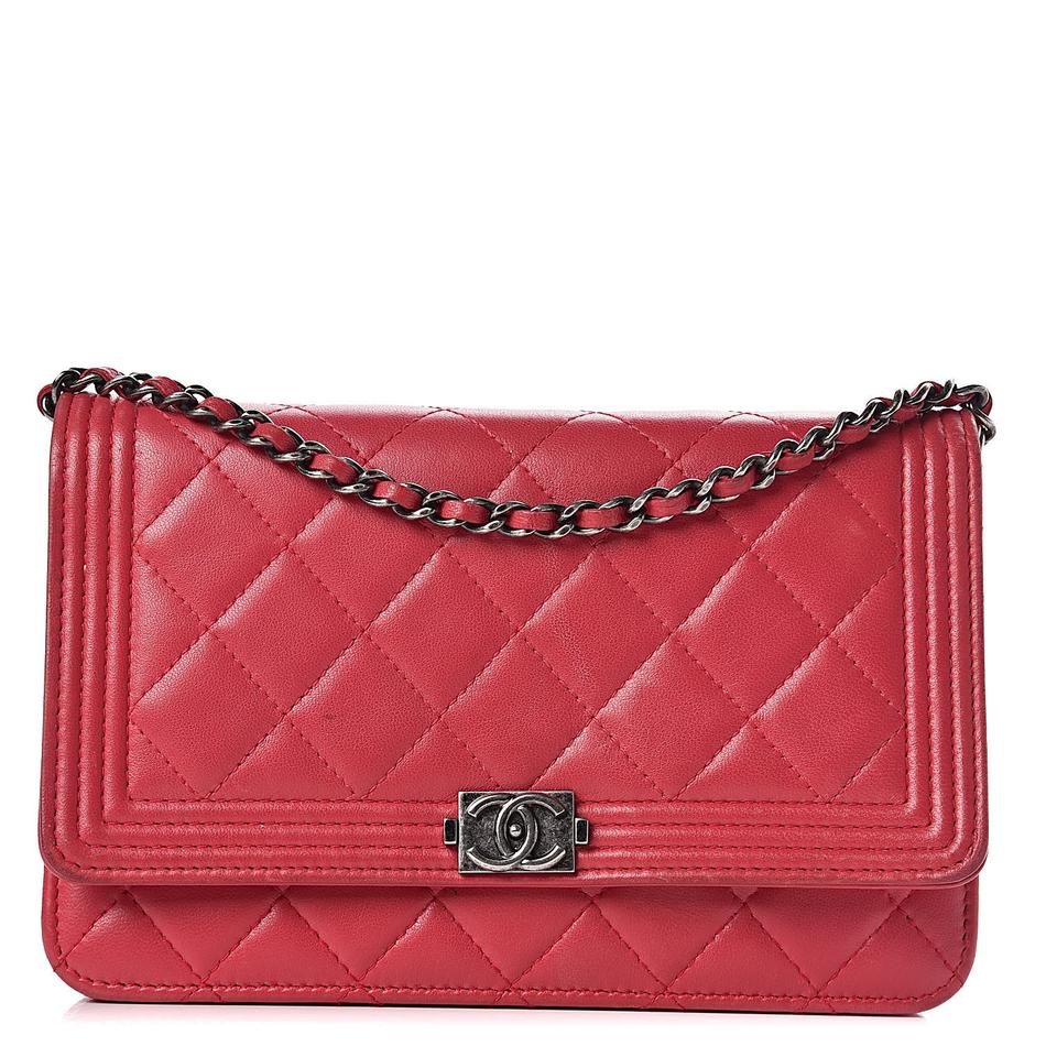 Chanel Boy Wallet on Chain Calfskin Quilted Woc Red Leather Shoulder Bag
