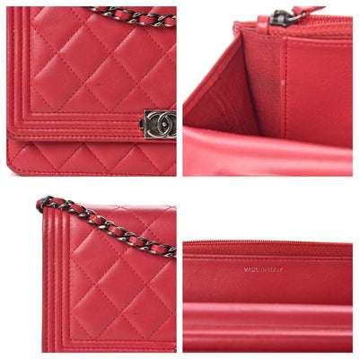 Chanel Boy Wallet on Chain Calfskin Quilted Woc Red Leather Shoulder Bag