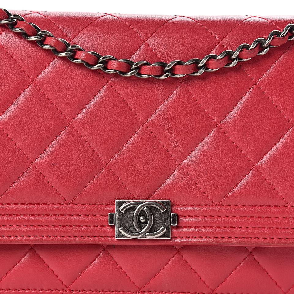 Chanel Boy Wallet on Chain Calfskin Quilted Woc Red Leather Shoulder Bag