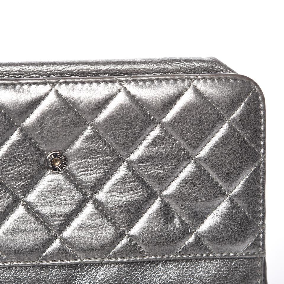 Chanel Boy Wallet on Chain Metallic Calfskin Quilted Woc Silver Leather Shoulder Bag