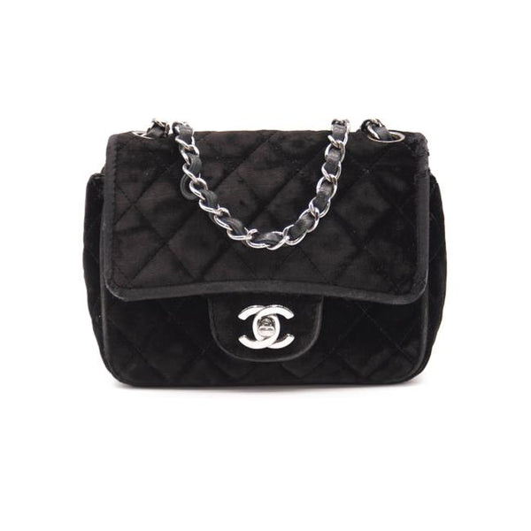 Chanel Classic Quilted Mini Square Flap Cc Logo Black Velvet