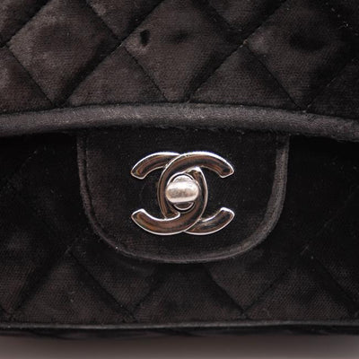 Chanel Classic Quilted Mini Square Flap Cc Logo Black Velvet Shoulder Bag