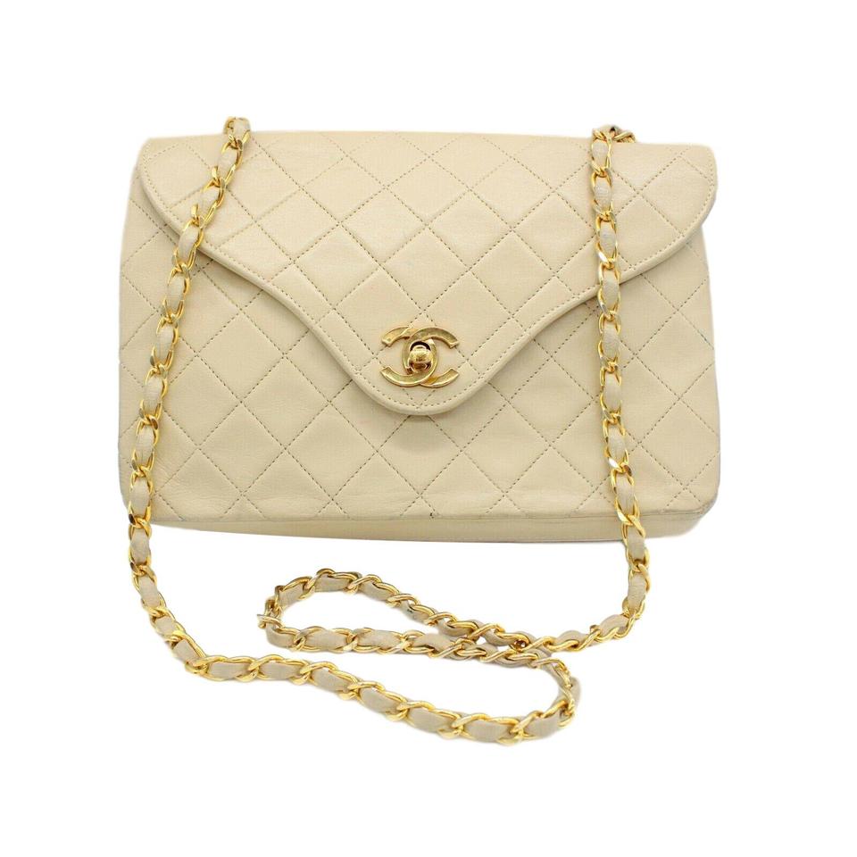 Chanel Classic Twist Flap Vintage Lock Beige Leather Shoulder Bag