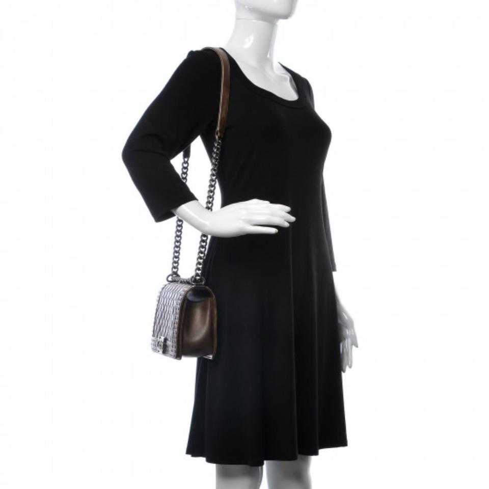 Chanel Handbag Boy Faded Quilted Medium Studded Flap Beige Brown Calfskin Leather Shoulder Bag