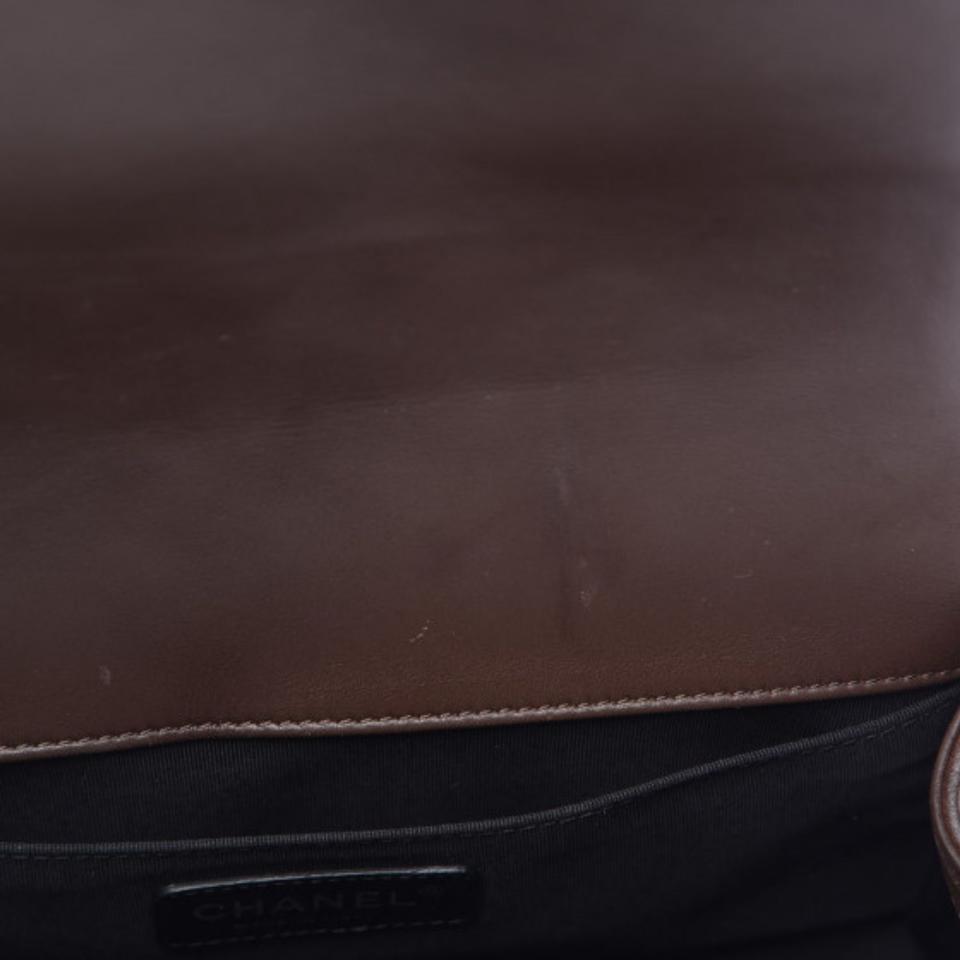 Chanel Handbag Boy Faded Quilted Medium Studded Flap Beige Brown Calfskin Leather Shoulder Bag