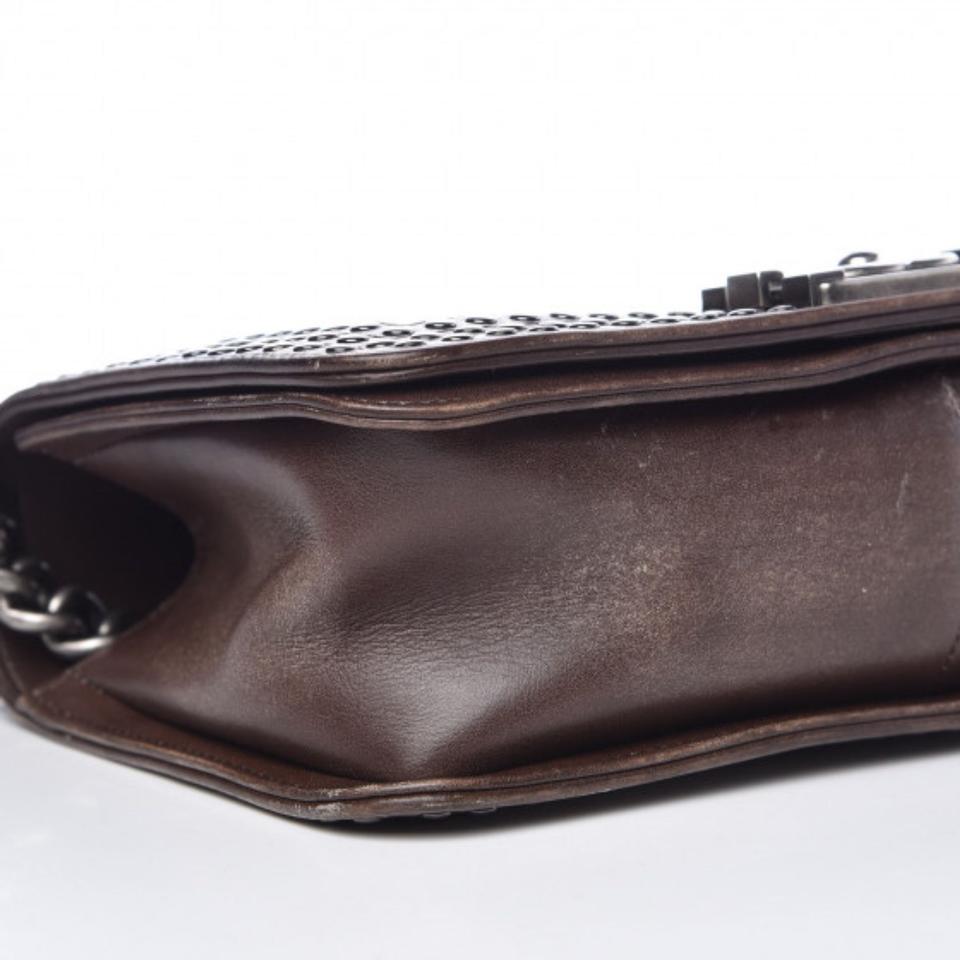 Chanel Handbag Boy Faded Quilted Medium Studded Flap Beige Brown