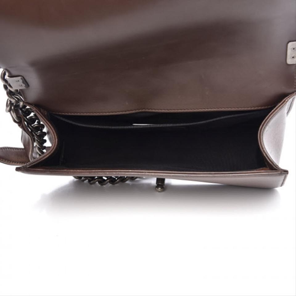 Chanel Handbag Boy Faded Quilted Medium Studded Flap Beige Brown Calfskin Leather Shoulder Bag