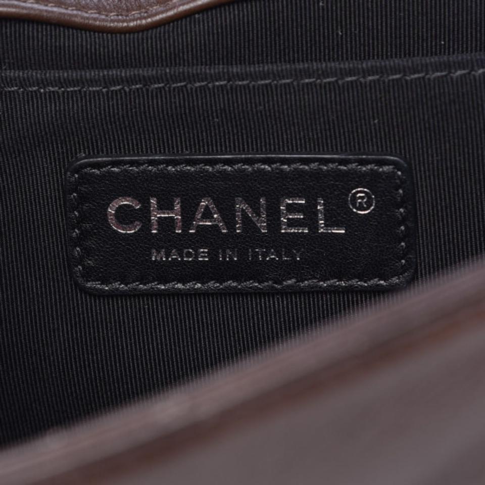 Chanel Handbag Boy Faded Quilted Medium Studded Flap Beige Brown Calfskin Leather Shoulder Bag