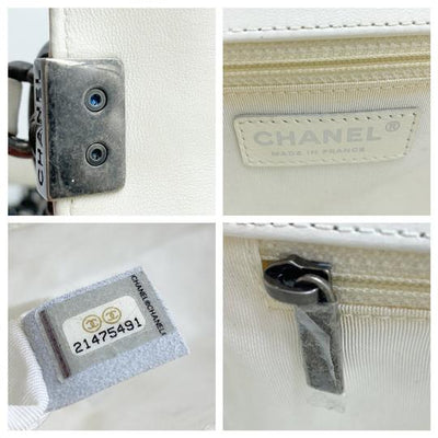 Chanel Handbag Boy Lambskin Quilted New Medium Flap White Leather Shoulder Bag