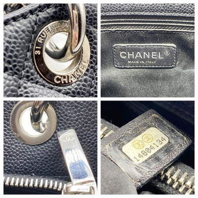 Chanel Shopping Caviar Grand Silver Black Leather Tote