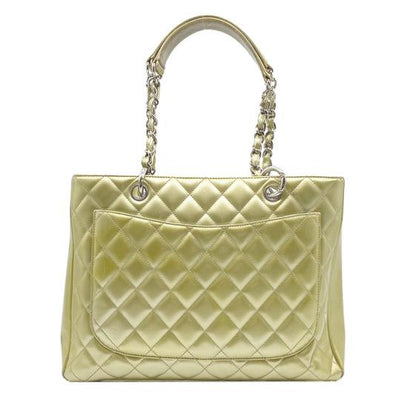 Chanel Shopping Quilted Grand Gst Gold Patent Leather Tote