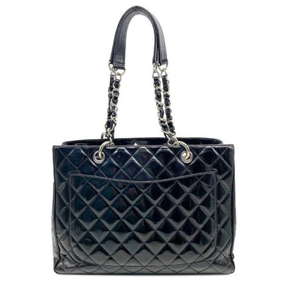 Chanel Shopping Tote Quilted Grand Gst Black Patent Leather Shoulder Bag