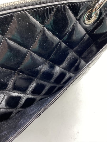 Chanel Shopping Tote Quilted Grand Gst Black Patent Leather Shoulder Bag