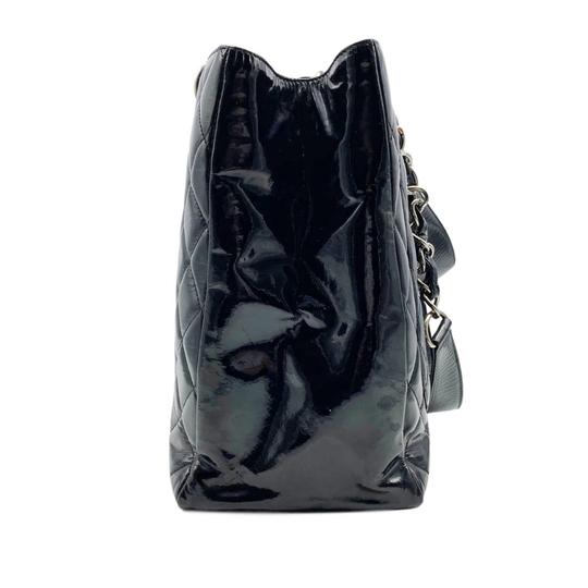 Chanel Shopping Tote Quilted Grand Gst Black Patent Leather Shoulder Bag