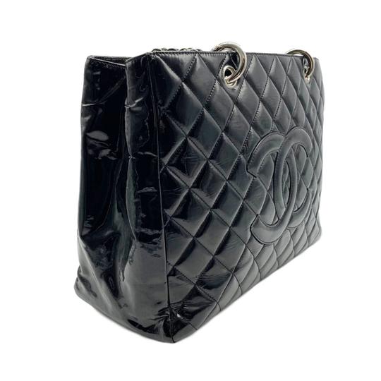 Chanel Shopping Tote Quilted Grand Gst Black Patent Leather Shoulder Bag