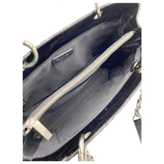 Chanel Shopping Tote Quilted Grand Gst Black Patent Leather Shoulder Bag