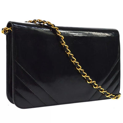 Chanel Classic Single Flap Chain Black Patent Leather Shoulder Bag