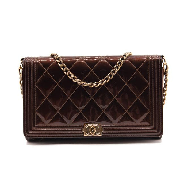 Chanel Wallet on Chain Boy Calfskin Quilted Woc Brown Patent Leather S -  MyDesignerly