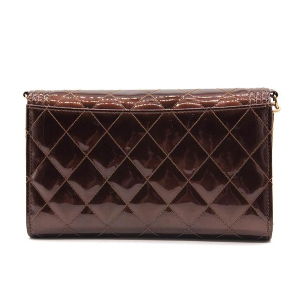 Chanel Wallet on Chain Boy Calfskin Quilted Woc Brown Patent