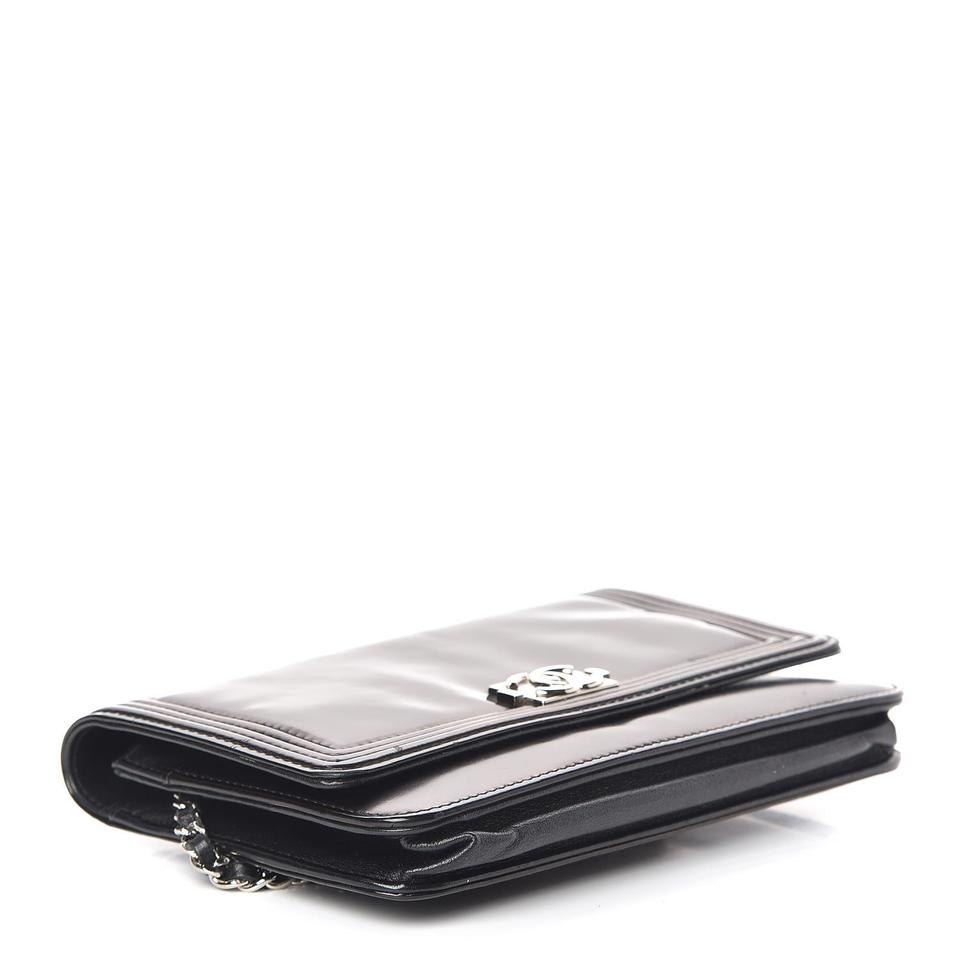 Authentic CHANEL boy chanel bi-fold wallet Purse black enamel Patent  leather