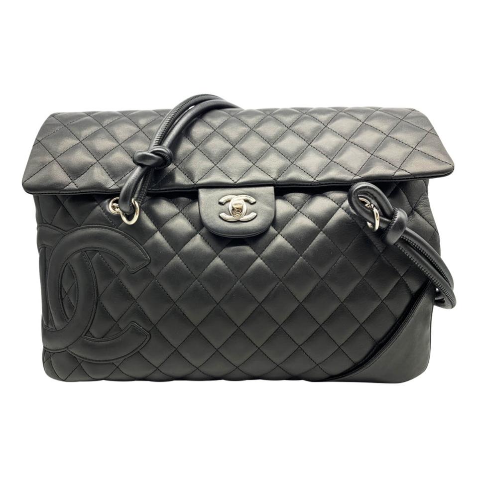 Chanel Tote Cambon Quilted Ligne Large Flap Black Leather Shoulder