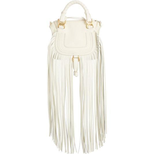 Chloé Crossbody Marcie Mini Fringe Special Edition White Leather Messenger Bag