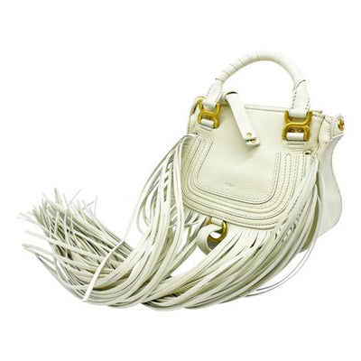 Chloé Crossbody Marcie Mini Fringe Special Edition White Leather Messenger Bag