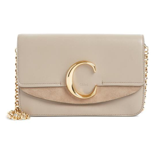 Chloe Shoulder Mini Motty Chain Wallet Grey Leather Cross Body Bag