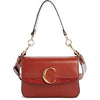 Chloe Small C Suede Trimmed Sepia Brown Leather Shoulder Bag