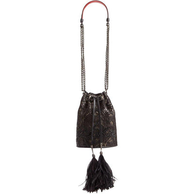 Christian Louboutin Bucket Marie Jane Lace Black Leather Shoulder Bag -  MyDesignerly