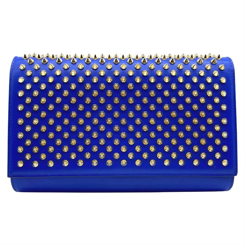 Christian Louboutin Clutch Calfskin Spikes Paloma Blue Leather Shoulder Bag